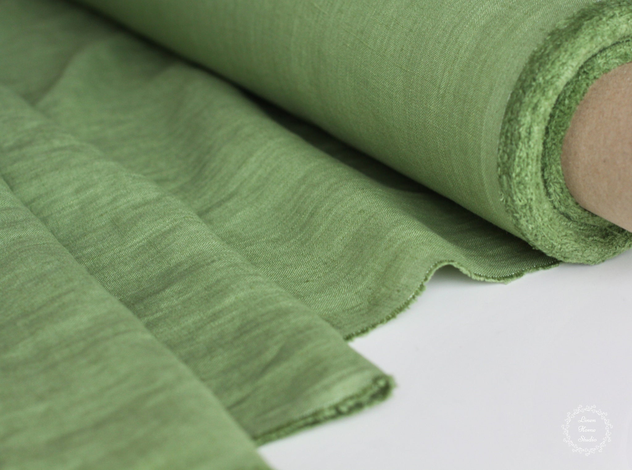 Apple Green Linen Fabric - Stonewashed 100% Linen Flax Material by