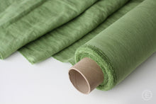 Load image into Gallery viewer, Apple Green Linen Fabric - Stonewashed 100% Linen Flax Material by the Meter - Linen by the Yard