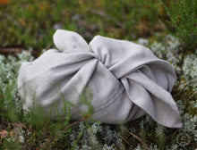 Load image into Gallery viewer, Linen Bento Bag. Reusable Bread Snack Bag. Zero Waste Organic Food Storage. Undyed Softened Linen Origami Knot Bag.