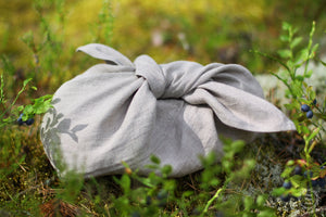 Linen Bento Bag. Reusable Bread Snack Bag. Zero Waste Organic Food Storage. Undyed Softened Linen Origami Knot Bag.