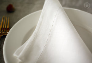 Linen Dinner Napkins with Hemstitch - White