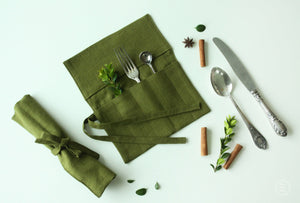 Travel Utensil Holder - Linen Cutlery Bag