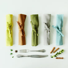 Load image into Gallery viewer, Linen Cutlery Holder for Travel Picnic or Outdoor Lunch - Reusable Utensil Holder Bag