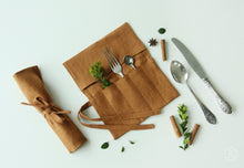 Load image into Gallery viewer, Gift for Camper Traveler - Linen Cutlery Roll - Reusable Utensil Holder