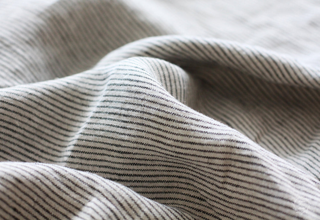 Striped Linen Fabric - Gray Black Stonewashed Vintage looking 100% Linen - Fabric by the Meter - Fabric by the Yard