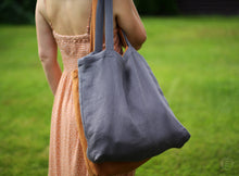 Load image into Gallery viewer, Linen Tote Bag - Shoulder Shopping Market Bag - Everyday Summer Bag - Strong Two Layers Bag