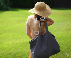 Grand sac en lin - Sac de plage fourre-tout - Sac à bandoulière - Sac d'été de tous les jours - Sac solide à double couche