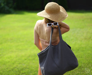 Große Strandtasche aus Leinen – Einkaufstasche – Schulter-Einkaufstasche – Alltags-Sommertasche – starke zweischichtige Tasche