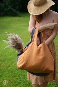 Large Linen Beach Bag - Tote Bag - Shoulder Shopping Bag - Everyday Summer Bag
