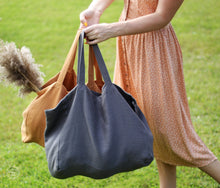 Load image into Gallery viewer, Large Linen Beach Bag - Tote Bag - Shoulder Shopping Bag - Everyday Summer Bag