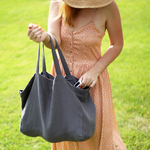 Large Linen Bag - Tote Beach Bag - Shoulder Shopping Bag - Everyday Summer Bag - Strong Double Layer Bag