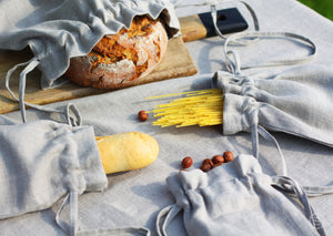 Linen Bread Bag - Reusable Organic Kitchen Food Storage Bag  - Fresh Bakery Shopping Bag - Linen Baguette Bag