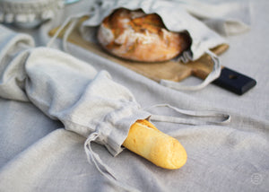 Sac à pain en lin - Sac de rangement des aliments de cuisine biologique réutilisable - Sac à provisions frais de boulangerie - Sac à baguette en lin