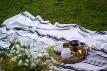 Load image into Gallery viewer, Linen Picnic Blanket - French Style Throw Blanket - Striped Bedspread Cover