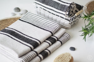 Linen Bath Sheet - Big Striped French Style Beach Bathroom Sauna Sheet - 100% Softened Organic Linen Stripe Blanket