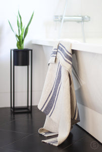 Drap de bain en lin - Feuille de sauna de salle de bain de plage de style français à grandes rayures - Couverture à rayures en lin biologique 100 % ramollie