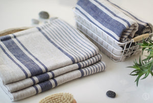 Big Linen Travel Towel - Striped French Style Beach Bath Sauna Sheet - 100% Softened Organic Linen Blanket