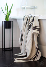 Load image into Gallery viewer, Linen Bath Sheet - Big Striped French Style Beach Bathroom Sauna Sheet - 100% Softened Organic Linen Stripe Blanket