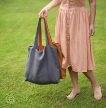 Load image into Gallery viewer, Linen Shopping Bag - Shoulder Tote Market Bag - Everyday Summer Bag - Strong Two Layers Bag