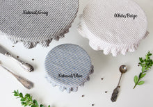 Load image into Gallery viewer, Linen Bowl Dish Cover - Zero Waste Kitchen Storage - Washable Natural Fabric Jar Kombucha Dough Rising Cover - Reversible 2 Layers