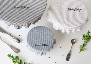 Linen Bowl Dish Cover - Zero Waste Kitchen Storage - Washable Natural Fabric Jar Kombucha Dough Rising Cover - Reversible 2 Layers