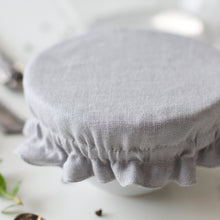 Load image into Gallery viewer, Linen Bowl Dish Cover - Zero Waste Kitchen Storage - Washable Natural Fabric Jar Kombucha Dough Rising Cover - Reversible 2 Layers