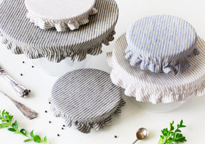 Linen Bowl Dish Cover - Zero Waste Kitchen Storage - Washable Natural Fabric Jar Kombucha Dough Rising Cover - Reversible 2 Layers