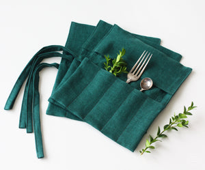 Travel Utensil Holder - Linen Cutlery Bag