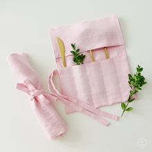 Load image into Gallery viewer, Travel Cutlery Pouch - On the go Cutlery Holder -  Linen Utensil Case for Travel Picnic or Outdoor Lunch