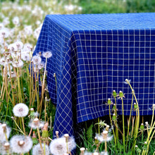 Load image into Gallery viewer, Checkered Blue Linen Tablecloth Rectangle Square Round - Washed 100% Linen Fabric