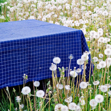 Laden Sie das Bild in den Galerie-Viewer, Checkered Blue Linen Tablecloth Rectangle Square Round - Washed 100% Linen Fabric