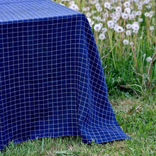 Laden Sie das Bild in den Galerie-Viewer, Checkered Blue Linen Tablecloth Rectangle Square Round - Washed 100% Linen Fabric