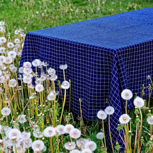 Charger l&#39;image dans la galerie, Checkered Blue Linen Tablecloth Rectangle Square Round - Washed 100% Linen Fabric